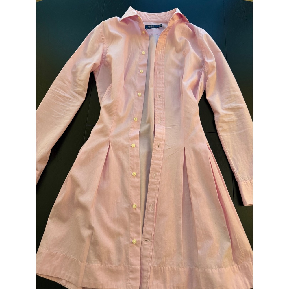 Ralph Lauren Tailored Fit Shirt Dress Womens Size 2 Pink Cotton Preppy Button-Up - Picture 11 of 14